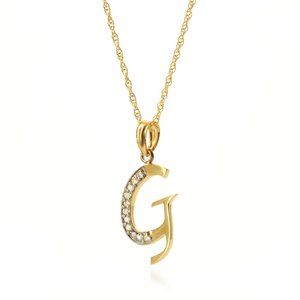 14k Gold Necklace Diamonds Initial "G" Pendant